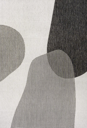 HomeRoots 5' Geometric Cream and Black Area Rug - Stylish Indoor/Outdoor Design for Modern Living Spaces 704673