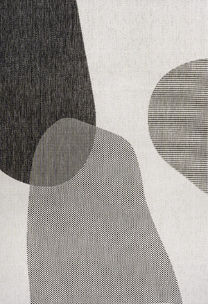 HomeRoots 5' Geometric Cream and Black Area Rug - Stylish Indoor/Outdoor Design for Modern Living Spaces 704673
