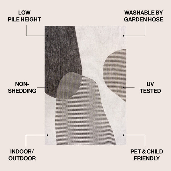 HomeRoots 5' Geometric Cream and Black Area Rug - Stylish Indoor/Outdoor Design for Modern Living Spaces 704673