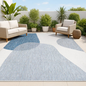 HomeRoots 4' X 6' Cream and Navy Blue Geometric Area Rug - Stylish Indoor/Outdoor Décor for Modern Spaces 704677