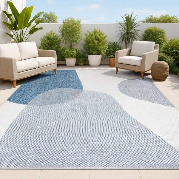 HomeRoots 4' X 6' Cream and Navy Blue Geometric Area Rug - Stylish Indoor/Outdoor Décor for Modern Spaces 704677