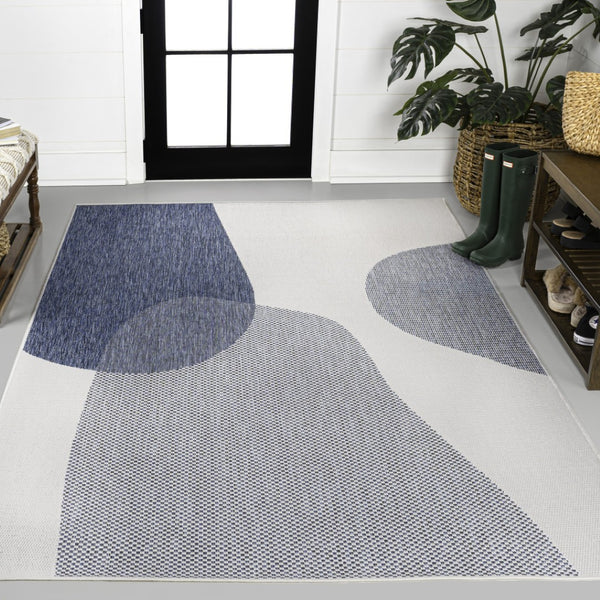HomeRoots 4' X 6' Cream and Navy Blue Geometric Area Rug - Stylish Indoor/Outdoor Décor for Modern Spaces 704677