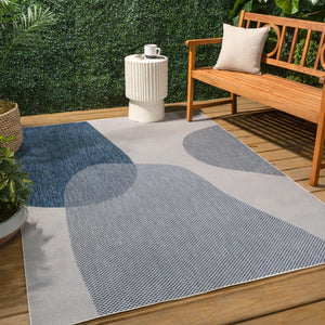 HomeRoots 4' X 6' Cream and Navy Blue Geometric Area Rug - Stylish Indoor/Outdoor Décor for Modern Spaces 704677