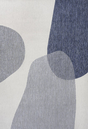 HomeRoots 5' X 8' Cream and Navy Blue Geometric Rug - Stylish Indoor/Outdoor Design, Durable & Easy Care! 704678