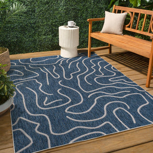 HomeRoots 4' X 6' Navy Blue & Cream Abstract Area Rug - Modern Indoor/Outdoor Elegance for Any Space 704682