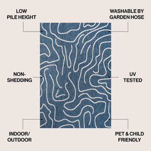 HomeRoots 4' X 6' Navy Blue & Cream Abstract Area Rug - Modern Indoor/Outdoor Elegance for Any Space 704682