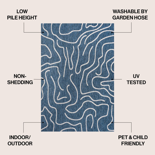 HomeRoots 4' X 6' Navy Blue & Cream Abstract Area Rug - Modern Indoor/Outdoor Elegance for Any Space 704682