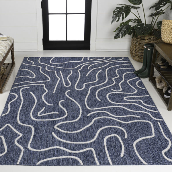 HomeRoots 8' X 10' Navy Blue and Cream Abstract Area Rug - Stylish Indoor/Outdoor Décor for High Traffic Areas 704684