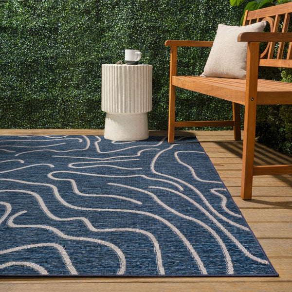 HomeRoots 8' X 10' Navy Blue and Cream Abstract Area Rug - Stylish Indoor/Outdoor Décor for High Traffic Areas 704684