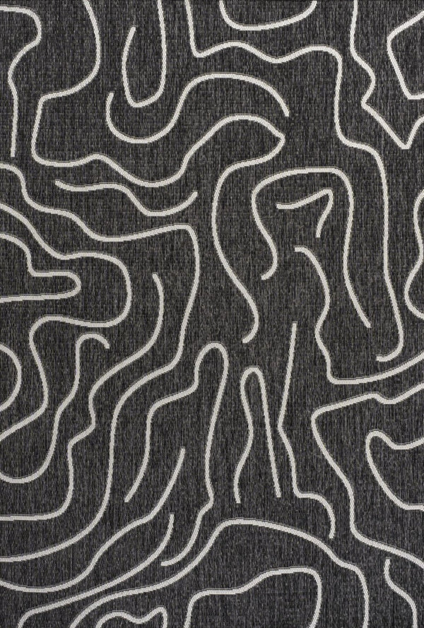 HomeRoots 4' Black and Cream Abstract Area Rug - Versatile Indoor/Outdoor Style for Modern Living Spaces 704687