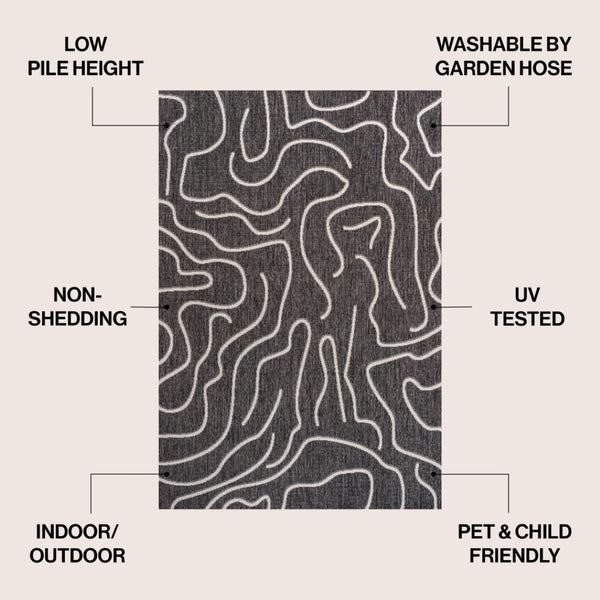 HomeRoots 4' Black and Cream Abstract Area Rug - Versatile Indoor/Outdoor Style for Modern Living Spaces 704687