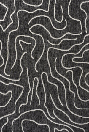 HomeRoots 5' X 8' Black and Cream Abstract Area Rug - Stylish Indoor & Outdoor Modern Accent for Any Space 704688