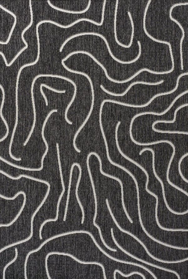 HomeRoots 5' X 8' Black and Cream Abstract Area Rug - Stylish Indoor & Outdoor Modern Accent for Any Space 704688