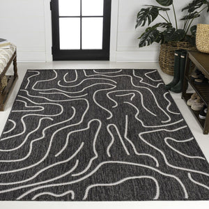 HomeRoots 5' X 8' Black and Cream Abstract Area Rug - Stylish Indoor & Outdoor Modern Accent for Any Space 704688