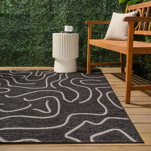HomeRoots 5' X 8' Black and Cream Abstract Area Rug - Stylish Indoor & Outdoor Modern Accent for Any Space 704688