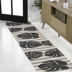 HomeRoots 8' Black and Beige Floral Runner Rug – Stylish Indoor/Outdoor Design, Durable & Easy Care for All Spaces 704690