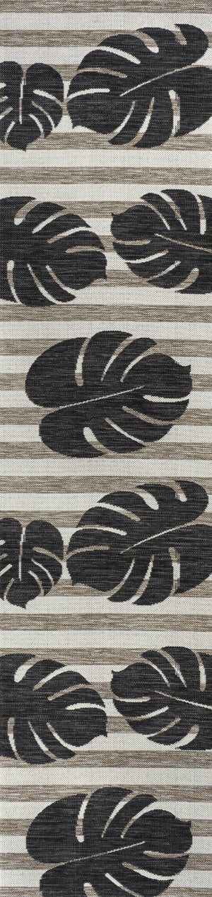 HomeRoots 8' Black and Beige Floral Runner Rug – Stylish Indoor/Outdoor Design, Durable & Easy Care for All Spaces 704690