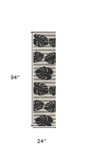 HomeRoots 8' Black and Beige Floral Runner Rug – Stylish Indoor/Outdoor Design, Durable & Easy Care for All Spaces 704690