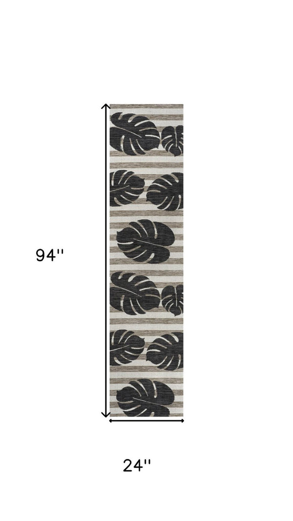 HomeRoots 8' Black and Beige Floral Runner Rug – Stylish Indoor/Outdoor Design, Durable & Easy Care for All Spaces 704690