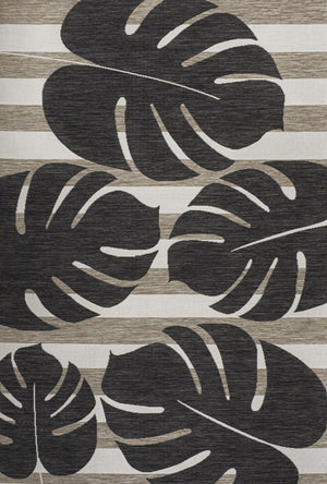 HomeRoots 5' Black and Beige Floral Area Rug – Versatile Indoor/Outdoor Design, Durable, Easy to Maintain, Stylish 704693
