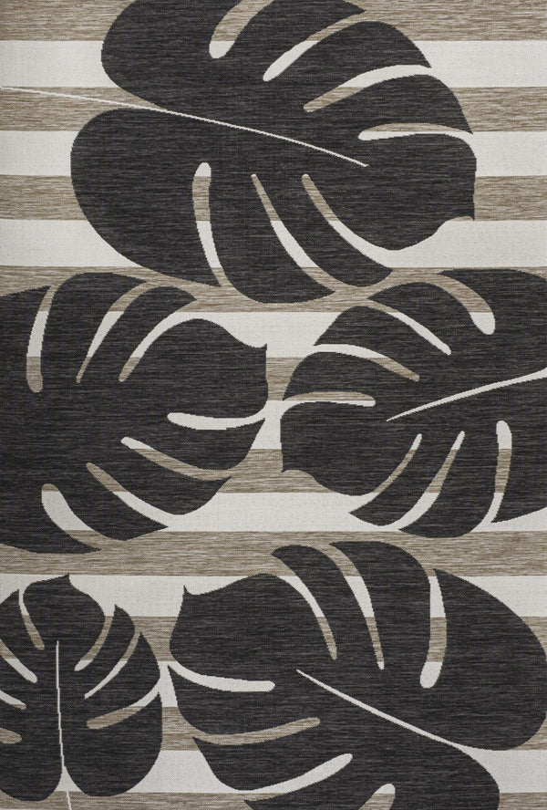HomeRoots 5' Black and Beige Floral Area Rug – Versatile Indoor/Outdoor Design, Durable, Easy to Maintain, Stylish 704693