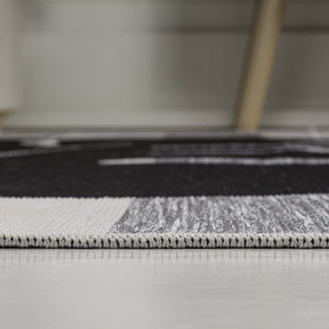HomeRoots 8' Black and Gray Floral Runner Rug - Durable, Elegant Indoor/Outdoor Design for All Spaces 704695