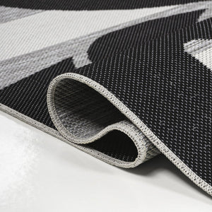 HomeRoots 8' Black and Gray Floral Runner Rug - Durable, Elegant Indoor/Outdoor Design for All Spaces 704695