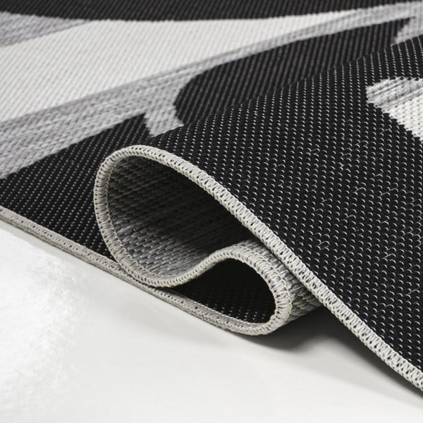 HomeRoots 8' Black and Gray Floral Runner Rug - Durable, Elegant Indoor/Outdoor Design for All Spaces 704695