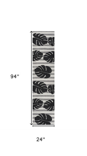 HomeRoots 8' Black and Gray Floral Runner Rug - Durable, Elegant Indoor/Outdoor Design for All Spaces 704695