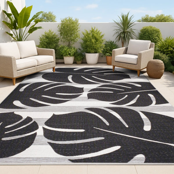 HomeRoots 5' X 8' Black and Gray Floral Area Rug - Elegant Indoor/Outdoor Design for Modern & Traditional Spaces 704698