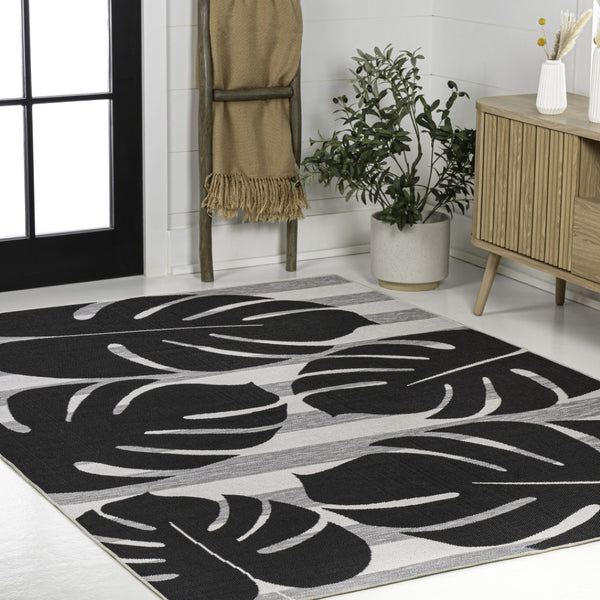 HomeRoots 5' X 8' Black and Gray Floral Area Rug - Elegant Indoor/Outdoor Design for Modern & Traditional Spaces 704698