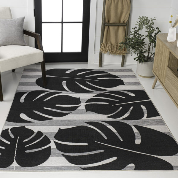 HomeRoots 5' X 8' Black and Gray Floral Area Rug - Elegant Indoor/Outdoor Design for Modern & Traditional Spaces 704698