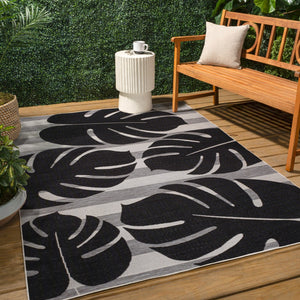 HomeRoots 5' X 8' Black and Gray Floral Area Rug - Elegant Indoor/Outdoor Design for Modern & Traditional Spaces 704698