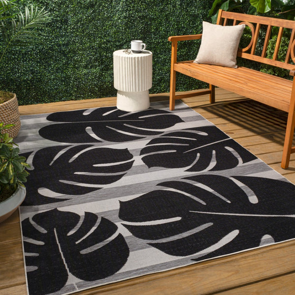 HomeRoots 5' X 8' Black and Gray Floral Area Rug - Elegant Indoor/Outdoor Design for Modern & Traditional Spaces 704698