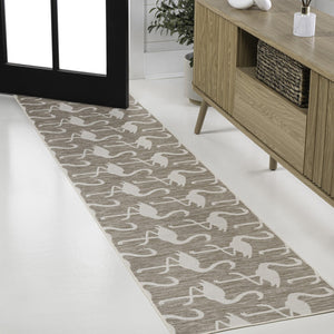 HomeRoots 8' Beige and White Animal Print Runner Rug - Durable Indoor/Outdoor Decor for High-Traffic Areas 704700