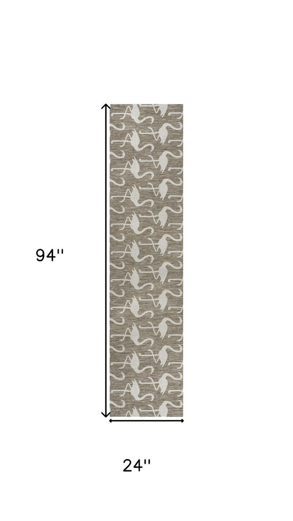 HomeRoots 8' Beige and White Animal Print Runner Rug - Durable Indoor/Outdoor Decor for High-Traffic Areas 704700