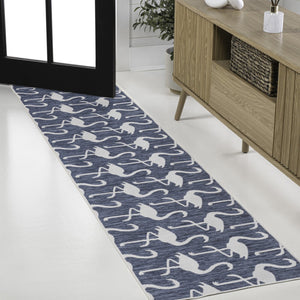 HomeRoots 8' Navy Blue Animal Print Indoor/Outdoor Runner Rug - Durable, Stylish, Easy to Clean, Versatile Use 704705