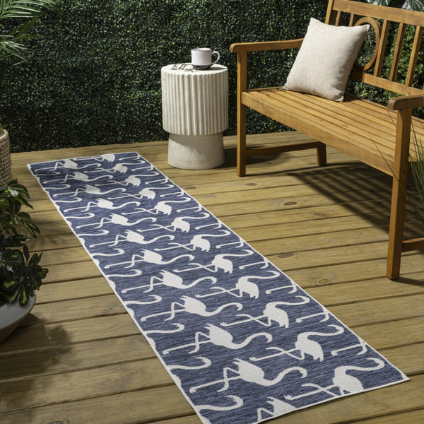 HomeRoots 8' Navy Blue Animal Print Indoor/Outdoor Runner Rug - Durable, Stylish, Easy to Clean, Versatile Use 704705