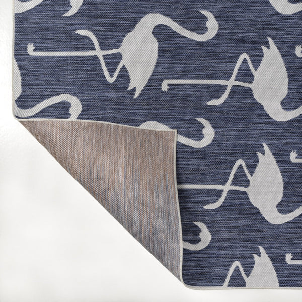 HomeRoots 8' Navy Blue Animal Print Indoor/Outdoor Runner Rug - Durable, Stylish, Easy to Clean, Versatile Use 704705