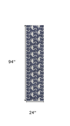 HomeRoots 8' Navy Blue Animal Print Indoor/Outdoor Runner Rug - Durable, Stylish, Easy to Clean, Versatile Use 704705