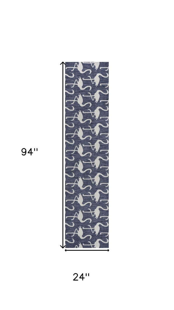 HomeRoots 8' Navy Blue Animal Print Indoor/Outdoor Runner Rug - Durable, Stylish, Easy to Clean, Versatile Use 704705
