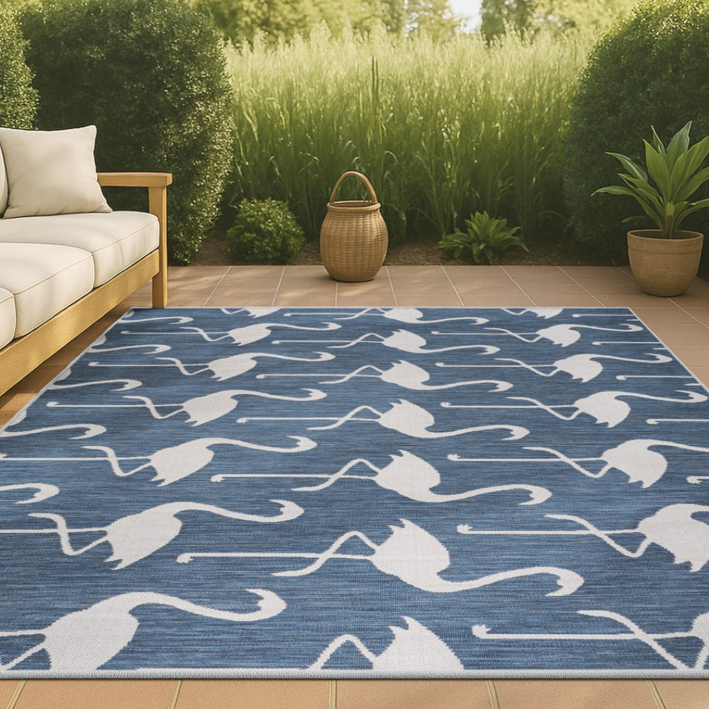 HomeRoots 5' Stylish Navy Blue & White Animal Print Area Rug – Durable Indoor/Outdoor Decor for Any Space 704708