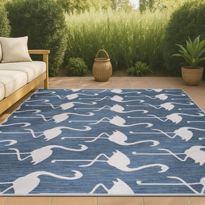 HomeRoots 5' Stylish Navy Blue & White Animal Print Area Rug – Durable Indoor/Outdoor Decor for Any Space 704708