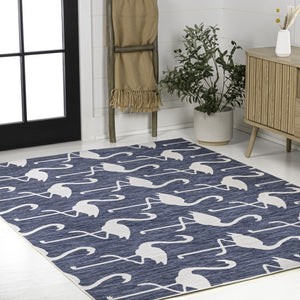 HomeRoots 5' Stylish Navy Blue & White Animal Print Area Rug – Durable Indoor/Outdoor Decor for Any Space 704708