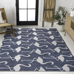 HomeRoots 5' Stylish Navy Blue & White Animal Print Area Rug – Durable Indoor/Outdoor Decor for Any Space 704708