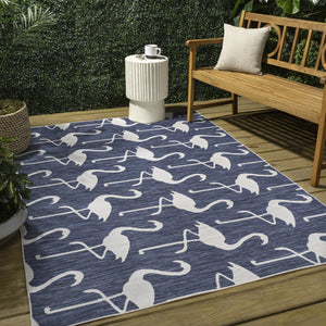 HomeRoots 5' Stylish Navy Blue & White Animal Print Area Rug – Durable Indoor/Outdoor Decor for Any Space 704708