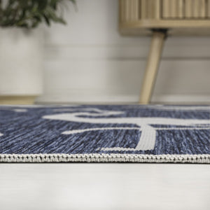 HomeRoots 5' Stylish Navy Blue & White Animal Print Area Rug – Durable Indoor/Outdoor Decor for Any Space 704708