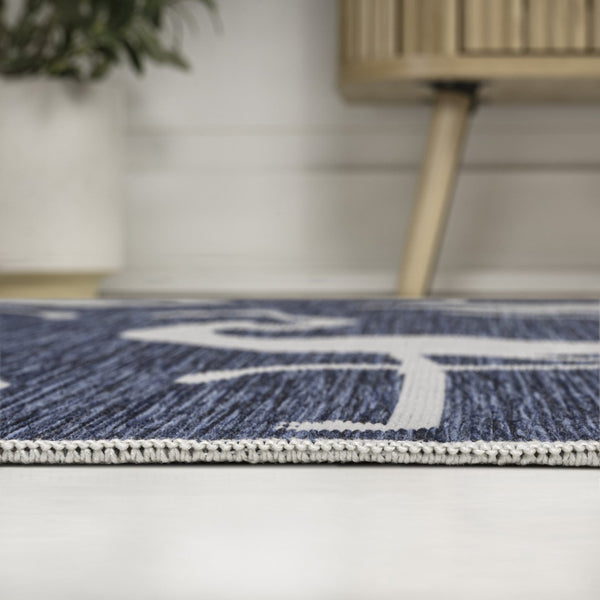 HomeRoots 5' Stylish Navy Blue & White Animal Print Area Rug – Durable Indoor/Outdoor Decor for Any Space 704708
