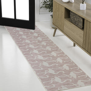 HomeRoots 8' Pink and Cream Animal Print Runner Rug - Stylish, Durable Indoor/Outdoor Accent for Any Space 704710