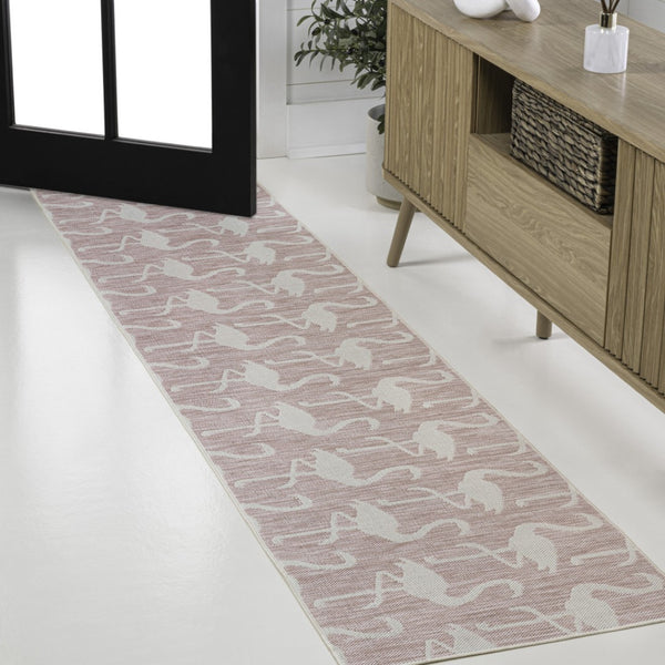 HomeRoots 8' Pink and Cream Animal Print Runner Rug - Stylish, Durable Indoor/Outdoor Accent for Any Space 704710